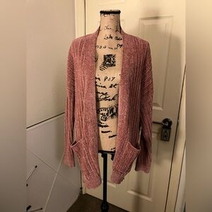 Primark mauve pink oversized chenille cardigan sweater XL 12 14